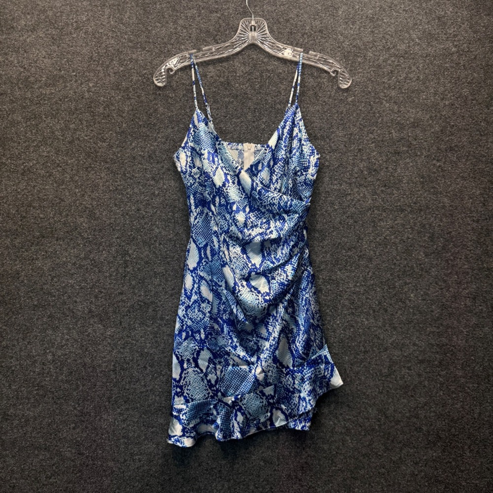 Sweet Storm Mini Dress Womens S Blue Snakeskin Print Ruched Satin Party Y2K